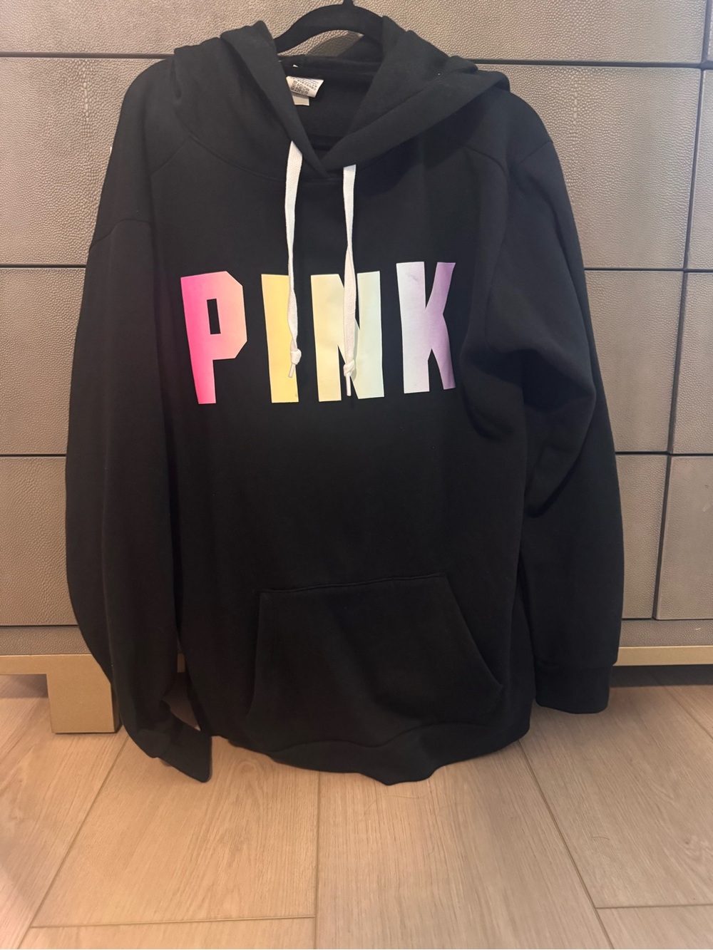 PINK Victoria's Secret Black Pullover with White Label